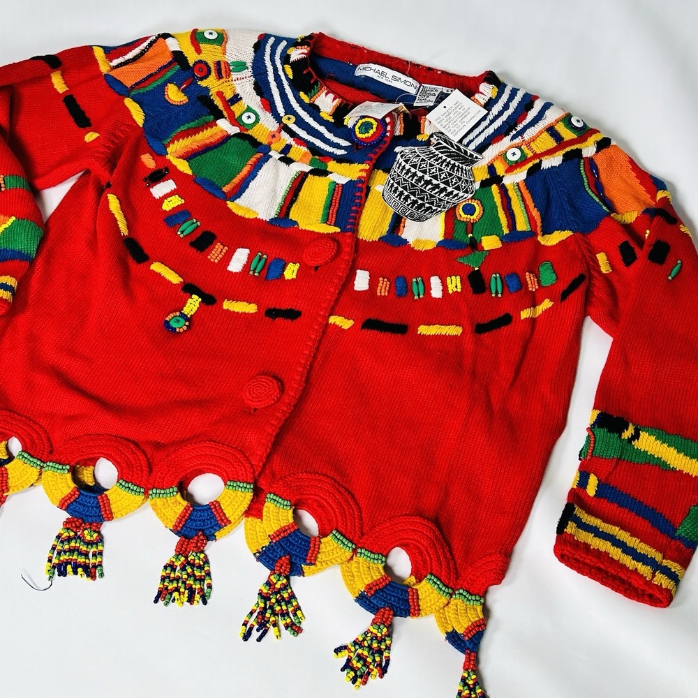 NWT Michael Simon RARE Colorful Cardigan Sweater Abstract Art Vintage 90s -OSFA